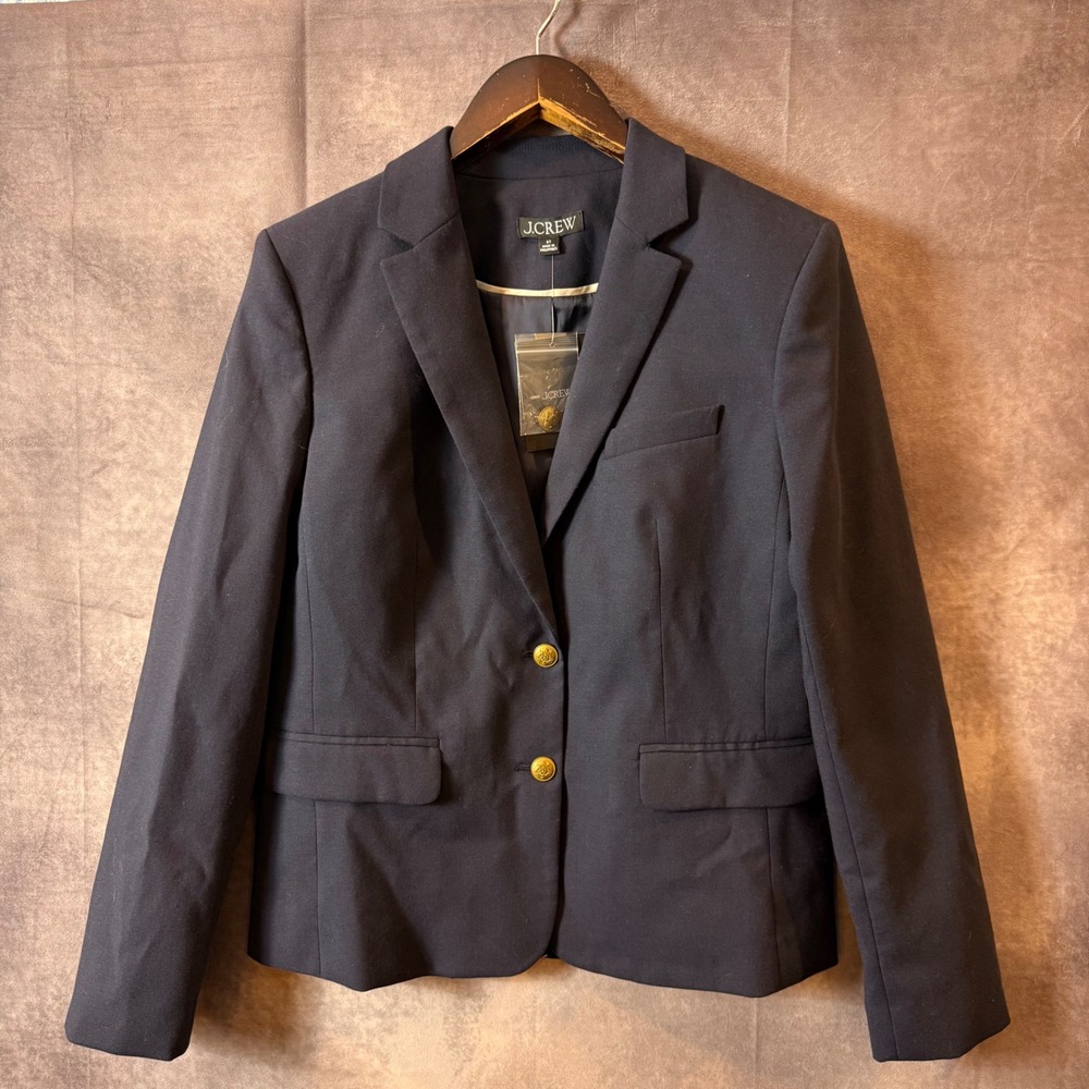 NWT J.Crew Navy Blue Italian Wool Blend Gold Button Schoolboy Blazer 8T